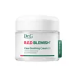 A clear round jar with a white domed lid and white inner label reading 'Dr.G', 'R.E.D BLEMISH' in red and green and 'Clear Soothing Cream EX', with a green side tab reading '+ CICA EXOSOME', on a plain white background.